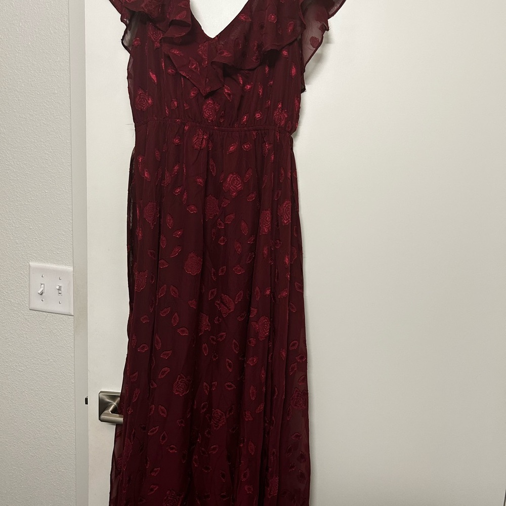 Baltic Born Red Maxi Dress V-Neck Flutter Sleeve